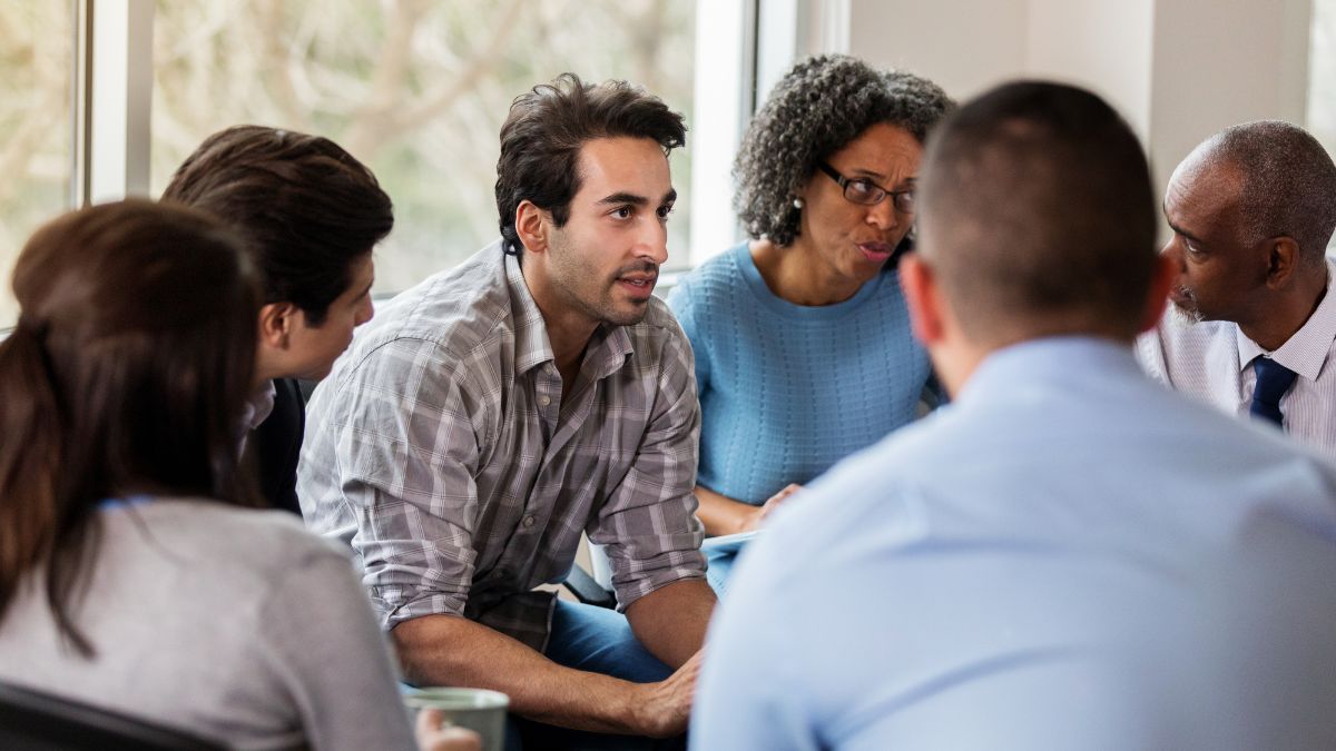 patients in group therapy speaking about medications for cocaine addiction