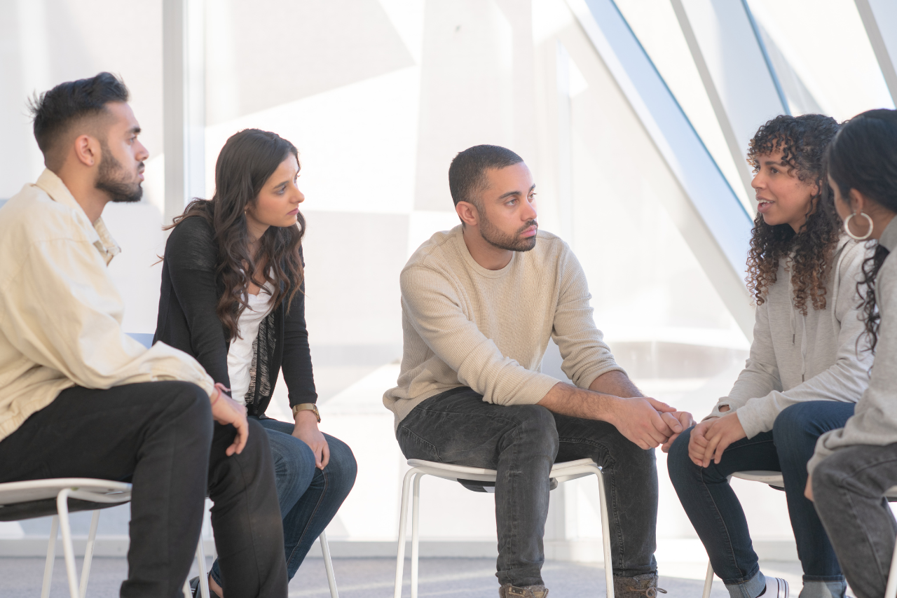 patients sitting in group discussing Ativan addiction